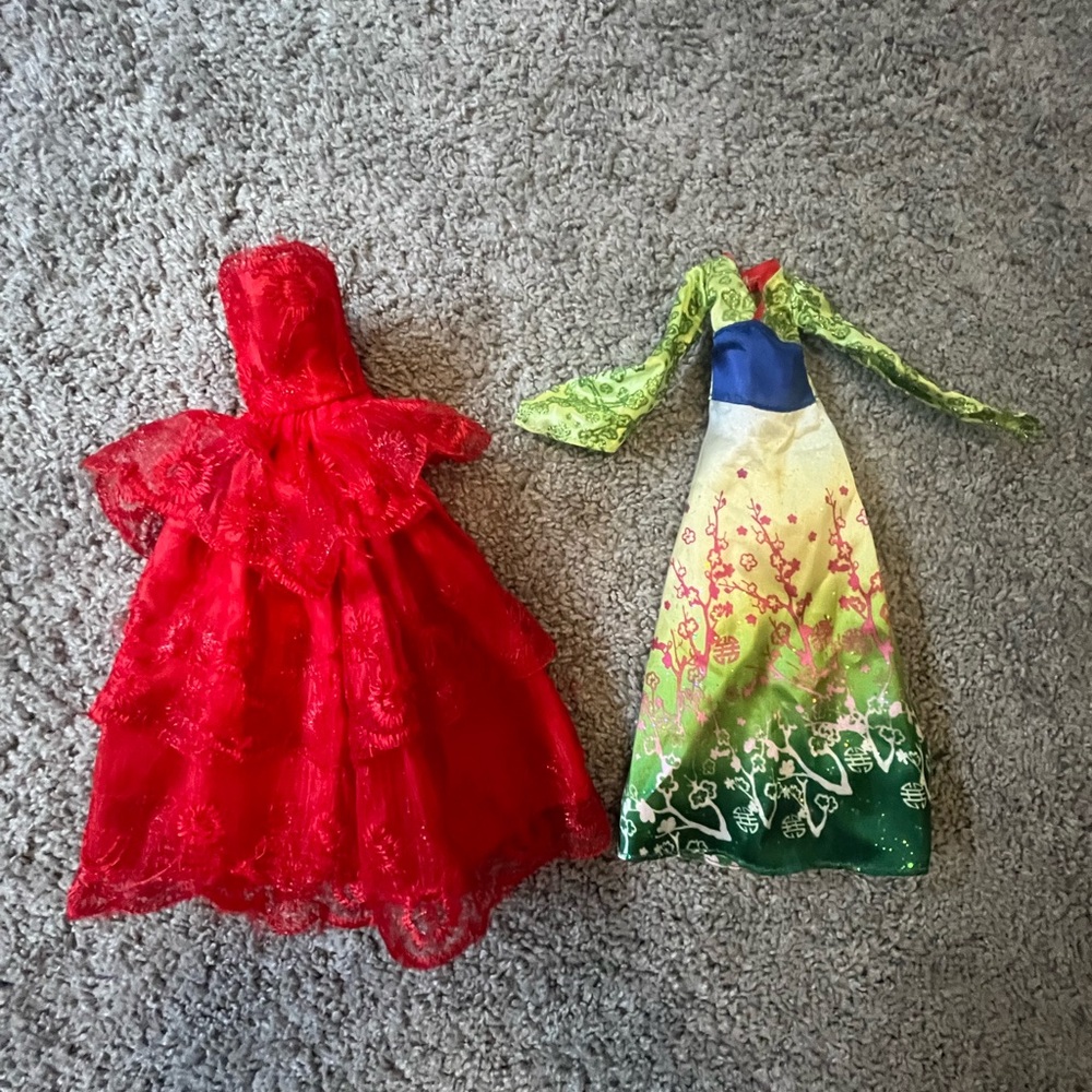 Red Lace and Multicolor Floral Barbie Dresses